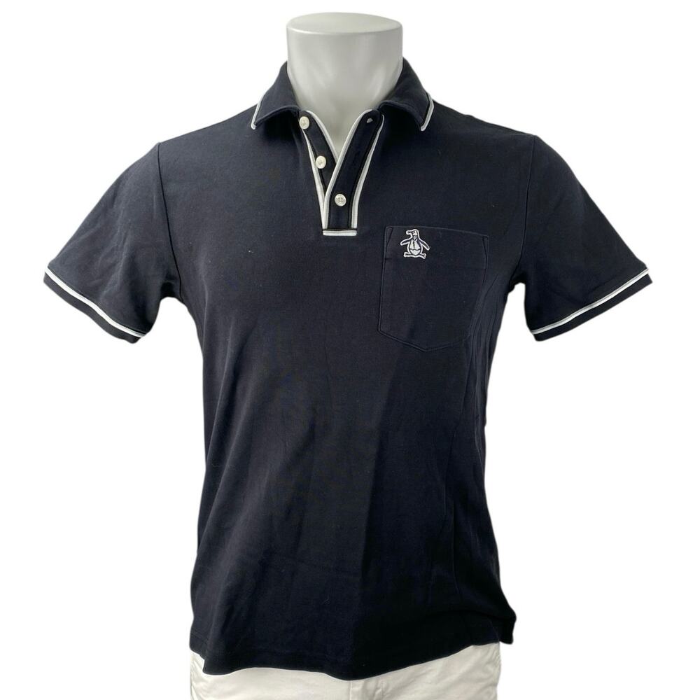 Original Penguin 3D Earl Men's Black Collared Short Sleeve Polo Shirt Top Size S